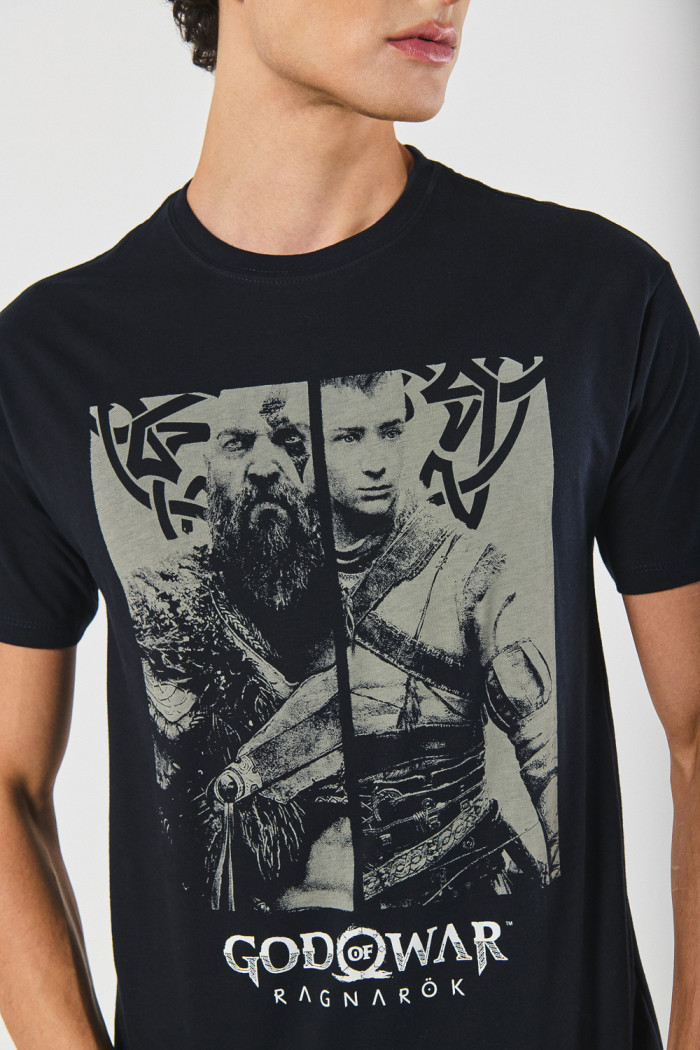 Camiseta azul cuello redondo con arte de God of War