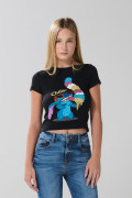 Camiseta de Lilo & Stitch ajustada negra con manga corta