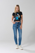 Camiseta de Lilo & Stitch ajustada negra con manga corta