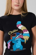Camiseta de Lilo & Stitch ajustada negra con manga corta