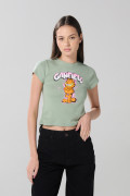 Camiseta verde clara de Garfield en rib con cuello redondo