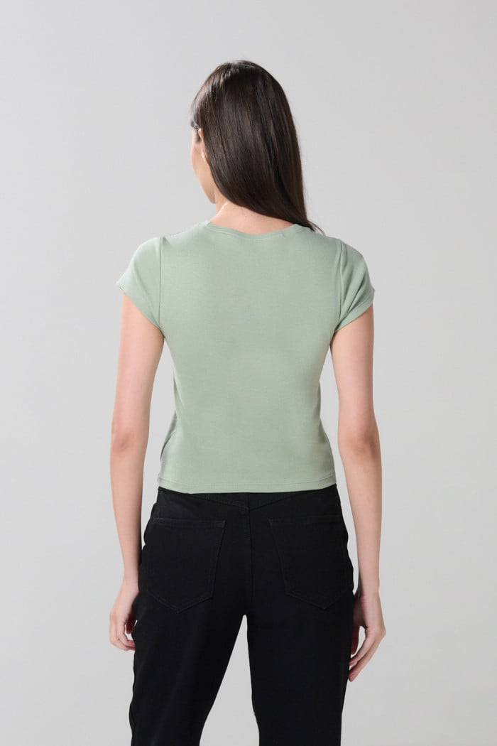 Camiseta verde clara de Garfield en rib con cuello redondo