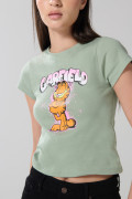 Camiseta verde clara de Garfield en rib con cuello redondo