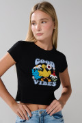 Camiseta en rib negra manga corta de Plaza Sésamo