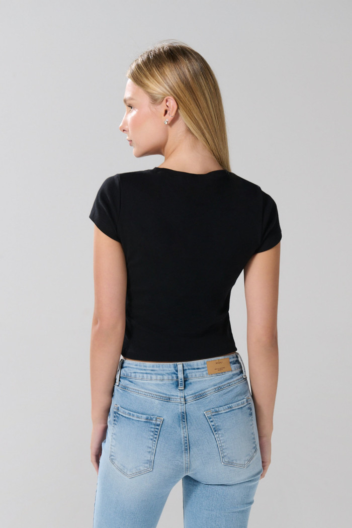 Camiseta en rib negra manga corta de Plaza Sésamo