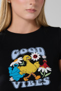 Camiseta en rib negra manga corta de Plaza Sésamo