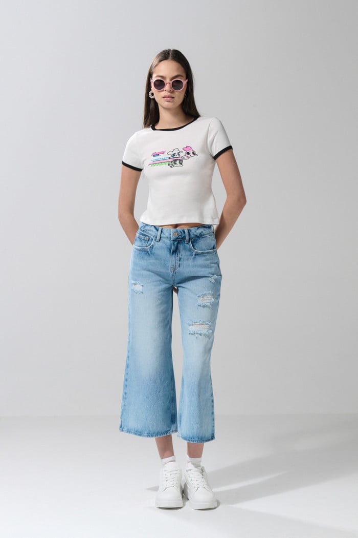 Camiseta manga corta crema con arte de Chicas Superpoderosas