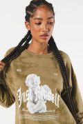 Buzo kaki oversize cuello redondo con diseño celestial
