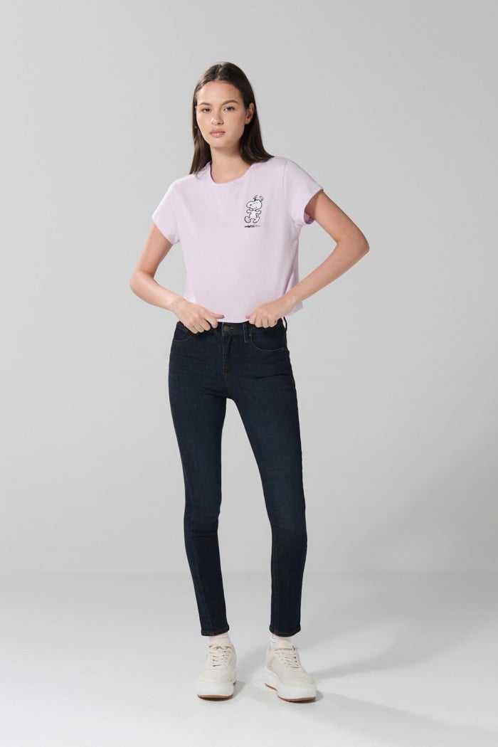 Camiseta unicolor manga corta con estampado de Snoopy