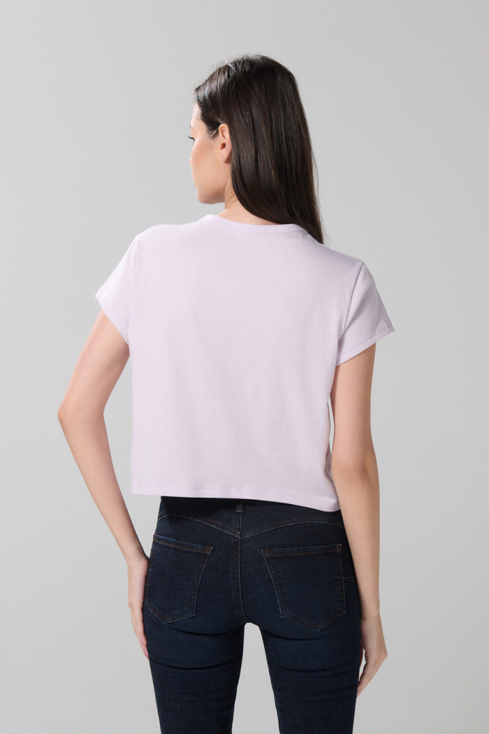 Camiseta unicolor manga corta con estampado de Snoopy