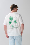 Camiseta oversize crema manga corta con diseños de playa