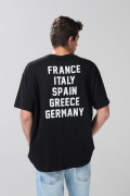 Camiseta oversize negra manga corta con diseños college