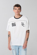 Camiseta manga corta college crema clara oversize