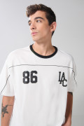 Camiseta manga corta college crema clara oversize