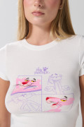 Camiseta crema clara cuello redondo de la Pantera Rosa