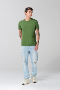 Camiseta verde oscura en algodón con cuello redondo