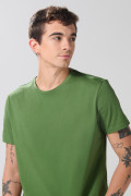 Camiseta verde oscura en algodón con cuello redondo