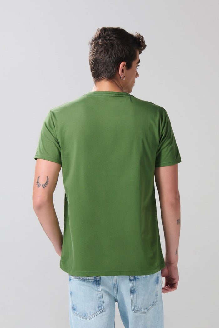 Camiseta verde oscura en algodón con cuello redondo