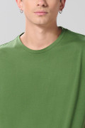 Camiseta verde oscura en algodón con cuello redondo