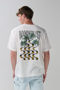 Camiseta manga corta oversize crema con diseños de playa