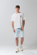 Camiseta manga corta oversize crema con diseños de playa