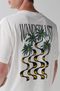 Camiseta manga corta oversize crema con diseños de playa
