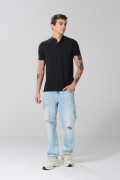 Camiseta azul intensa polo con manga corta y cuello nerú