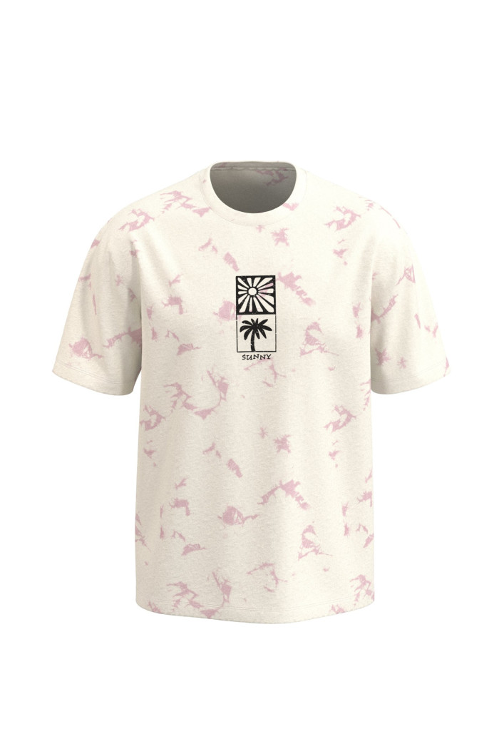 Camiseta crema con diseños de playa y manga corta