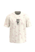 Camiseta crema con diseños de playa y manga corta