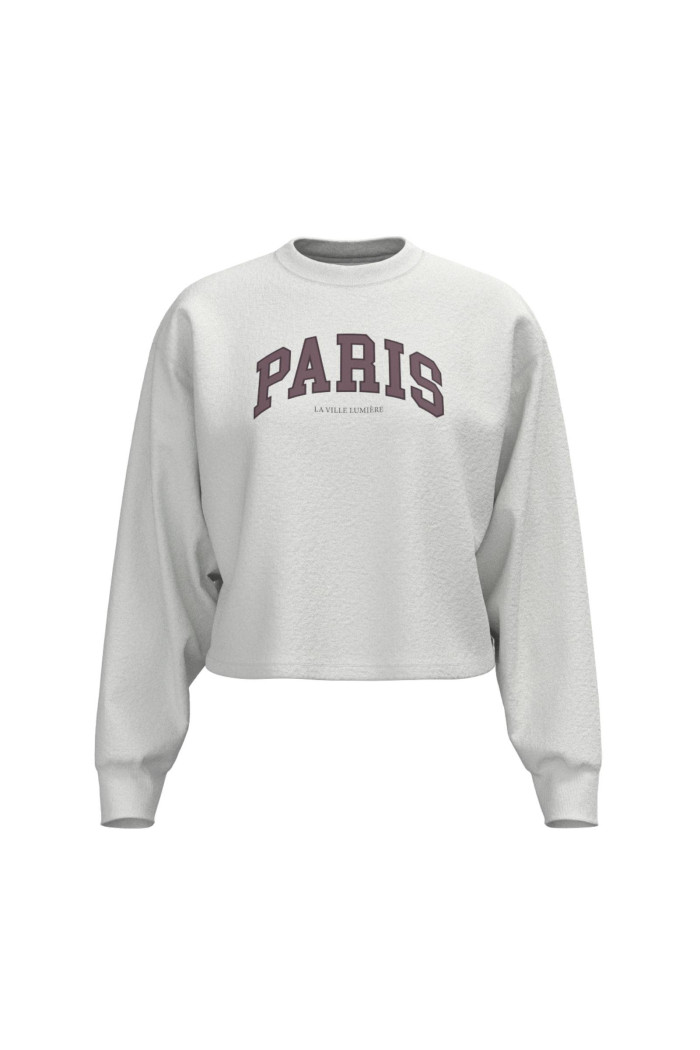 Buzo crema claro crop top con diseño college de París