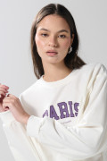 Buzo crema claro crop top con diseño college de París