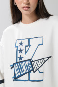 Buzo oversize college crema claro con cuello redondo