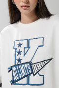 Buzo oversize college crema claro con cuello redondo