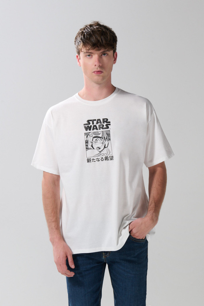 Camiseta oversize de Star Wars crema con manga corta
