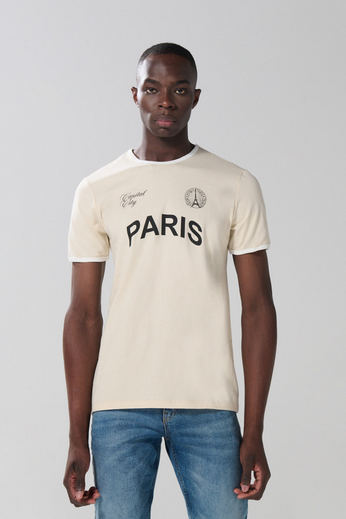 Camiseta college kaki con contrastes y manga corta