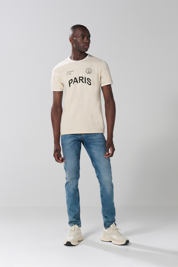 Camiseta college kaki con contrastes y manga corta