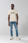 Camiseta college kaki con contrastes y manga corta