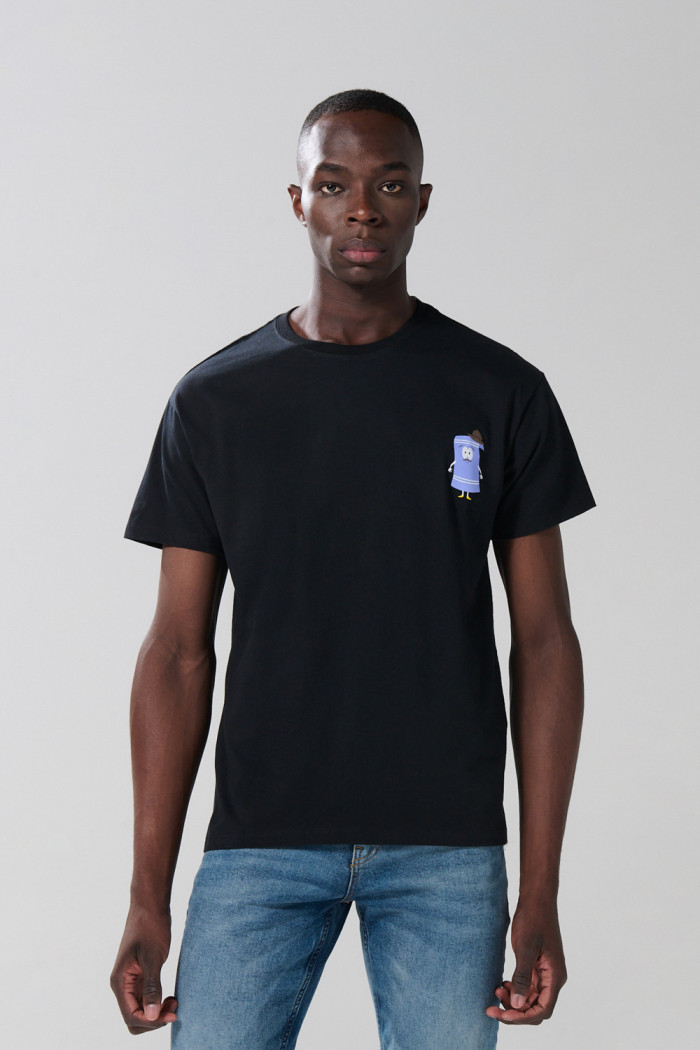 Camiseta negra cuello redondo con arte de South Park

