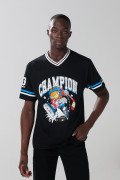 Camiseta cuello V negra con estampado de Garfield