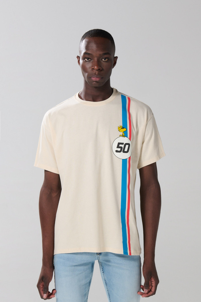 Camiseta kaki manga corta con diseño de Snoopy