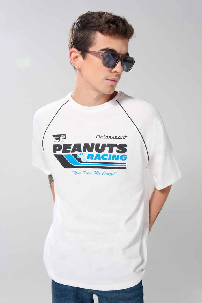 Camiseta de Snoopy oversize crema con manga ranglan corta