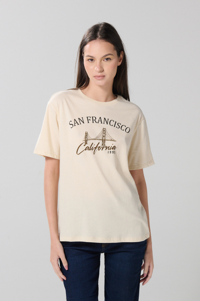 Camiseta kaki clara college manga corta en algodón