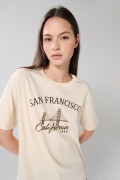 Camiseta kaki clara college manga corta en algodón