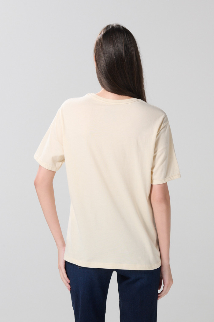 Camiseta kaki clara college manga corta en algodón