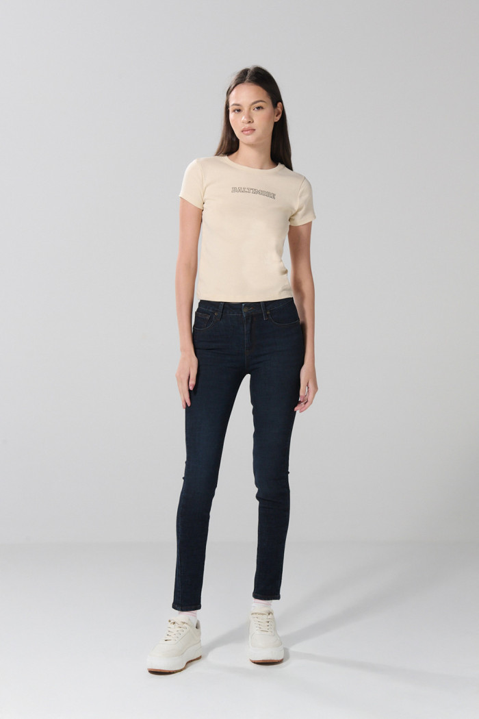 Camiseta kaki clara college manga corta con texturas