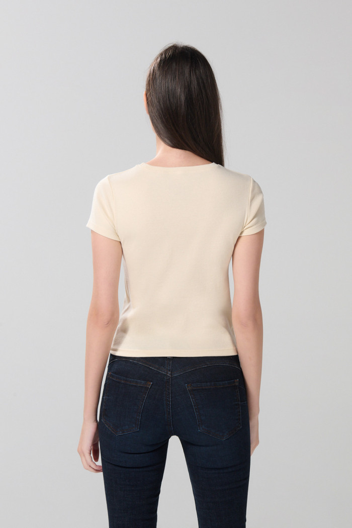 Camiseta kaki clara college manga corta con texturas