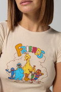 Camiseta en rib de Plaza Sésamo kaki manga corta