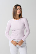Camiseta lila clara en rib ajustada con manga larga