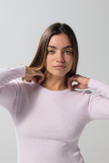 Camiseta lila clara en rib ajustada con manga larga