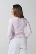 Camiseta lila clara en rib ajustada con manga larga